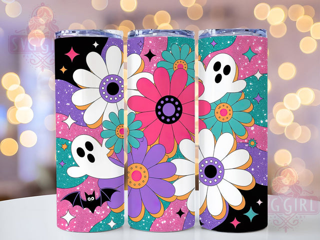 Groovy Retro Funky Halloween Ghost Tumbler, Retro Halloween Wrap, Cute Spooky Cup, Kawaii Ghost Design, 20Oz Sublimation Wrap, Funky Halloween Drinkware, Hippie Ghost Tumbler Sublimation SvggirlplusArt 