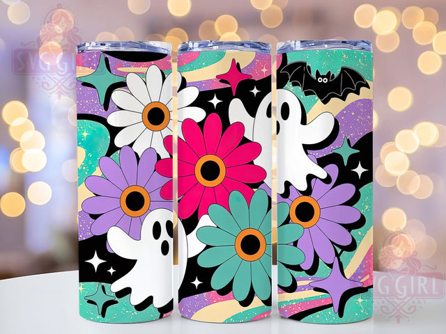 Groovy Retro Funky Halloween Ghost Tumbler, Retro Halloween Wrap, Cute Spooky Cup, Kawaii Ghost Design, 20Oz Sublimation Wrap, Funky Halloween Drinkware, Hippie Ghost Tumbler Sublimation SvggirlplusArt 