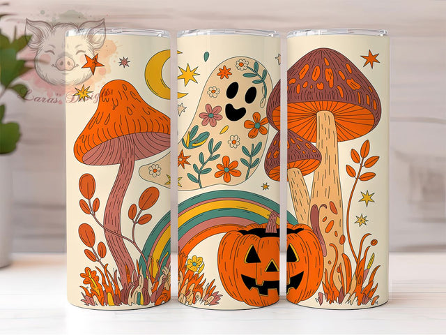 Groovy Retro Rainbow Ghost Tumbler Wrap, Retro Rainbow Wrap, 70s Halloween PNG, Boho Autumn Cup, Hippie Ghost Design, 20OZ Sublimation Wrap, Funky Halloween Tumbler Sublimation Lara' s Designs 