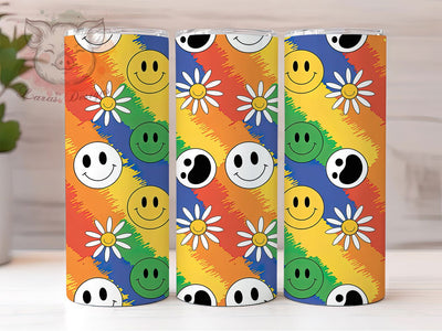 Groovy Retro Smiley Face Hippie Tumbler, Retro Happy Wrap, 20Oz Tumbler Sublimation, Vintage Smiley Cup, Hippie Style Drinkware, Funky Retro Mug, Peace And Love Design Sublimation Lara' s Designs 