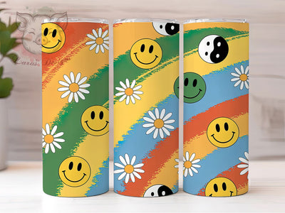 Groovy Retro Smiley Face Hippie Tumbler, Retro Happy Wrap, 20Oz Tumbler Sublimation, Vintage Smiley Cup, Hippie Style Drinkware, Funky Retro Mug, Peace And Love Design Sublimation Lara' s Designs 