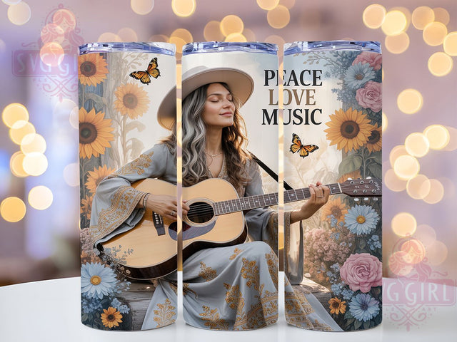Groovy & Rhythmic Music Lover Tumbler, Peace Sign Design, Vinyl Record Tumbler, Hippie Music Wrap, Positive Vibes Sublimation, 20oz Music Tumbler, DIY Band Tumbler Sublimation SvggirlplusArt 