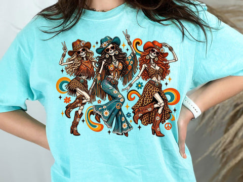 Groovy Skeleton Cowgirls PNG SVG artprintfile 
