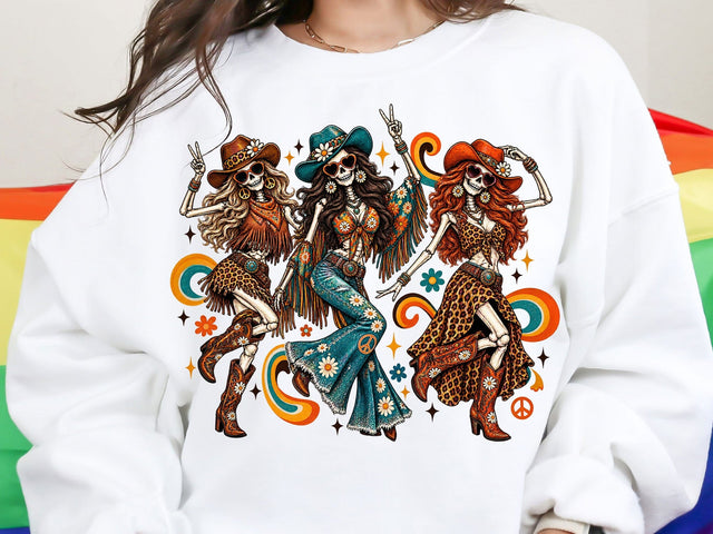 Groovy Skeleton Cowgirls PNG SVG artprintfile 