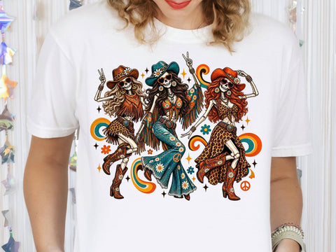 Groovy Skeleton Cowgirls PNG SVG artprintfile 