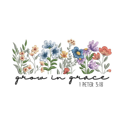 Grow in Grace Wildflowers Bible Verse Machine Embroidery Design, 3 sizes, Instant Download Embroidery/Applique DESIGNS Nino Nadaraia 