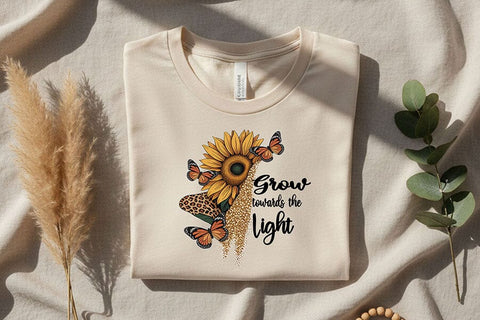 Grow Toward the Light Png, Sunflower Butterfly Png, Inspirational Quote Art, Floral Sublimation Design, Motivational Cricut Printable Png SVG TiffsCraftyCreations 