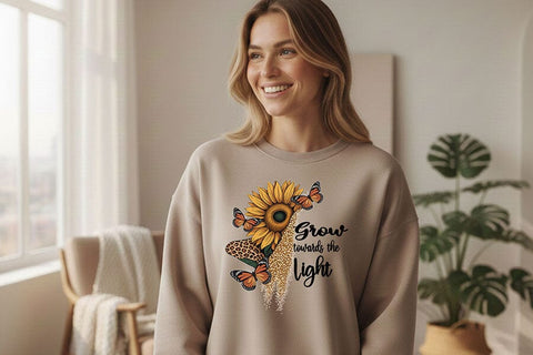 Grow Toward the Light Png, Sunflower Butterfly Png, Inspirational Quote Art, Floral Sublimation Design, Motivational Cricut Printable Png SVG TiffsCraftyCreations 