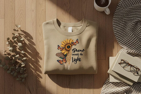 Grow Toward the Light Png, Sunflower Butterfly Png, Inspirational Quote Art, Floral Sublimation Design, Motivational Cricut Printable Png SVG TiffsCraftyCreations 