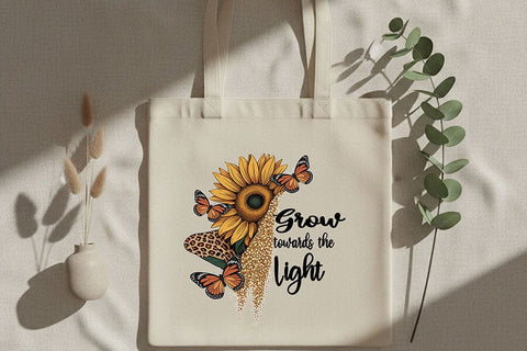 Grow Toward the Light Png, Sunflower Butterfly Png, Inspirational Quote Art, Floral Sublimation Design, Motivational Cricut Printable Png SVG TiffsCraftyCreations 