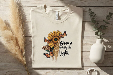 Grow Toward the Light Png, Sunflower Butterfly Png, Inspirational Quote Art, Floral Sublimation Design, Motivational Cricut Printable Png SVG TiffsCraftyCreations 
