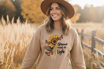 Grow Toward the Light Png, Sunflower Butterfly Png, Inspirational Quote Art, Floral Sublimation Design, Motivational Cricut Printable Png SVG TiffsCraftyCreations 