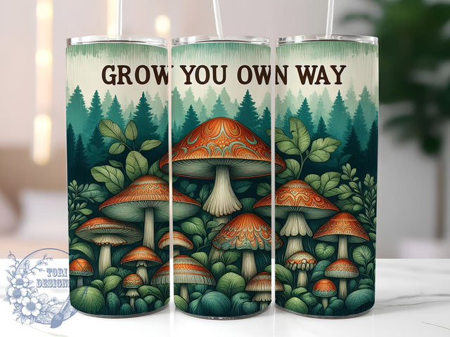 Grow Your Own Way 20oz Skinny Tumbler, Mushroom Retro Tumbler Png, Straight & Tapered Tumbler Wrap, Instant Digital Download Sublimation ToriDesigns 