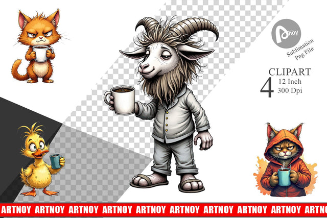 Grumpy Animal Mornings Clipart Sublimation artnoy 