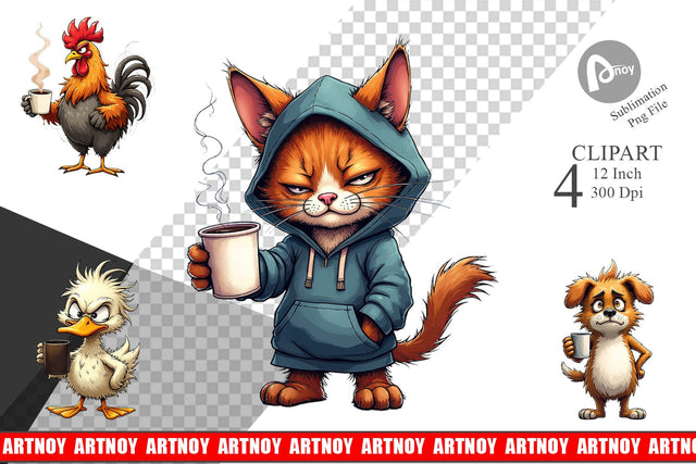 Grumpy Animal Mornings Clipart Sublimation artnoy 
