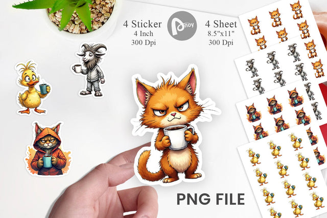 Grumpy Animal Mornings Sticker Sublimation artnoy 