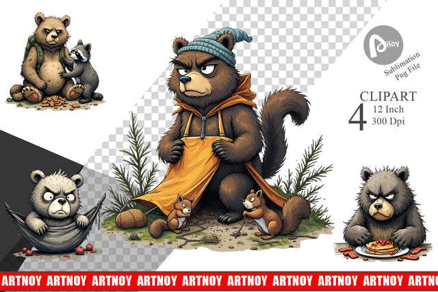 Grumpy Bear Camp Clipart Sublimation artnoy 