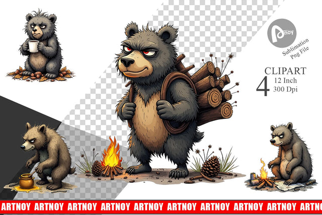 Grumpy Bear Camp Clipart Sublimation artnoy 