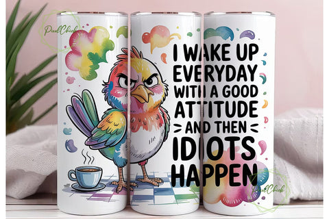 Grumpy Bird Coffee Tumbler Wrap Sublimation PixelChick 