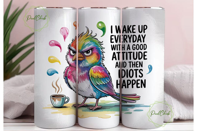 Grumpy Bird Coffee Tumbler Wrap Sublimation PixelChick 