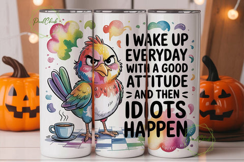 Grumpy Bird Coffee Tumbler Wrap Sublimation PixelChick 