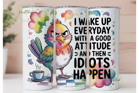 Grumpy Bird Coffee Tumbler Wrap Sublimation PixelChick 