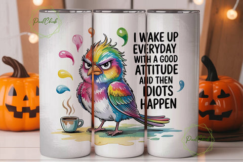 Grumpy Bird Coffee Tumbler Wrap Sublimation PixelChick 