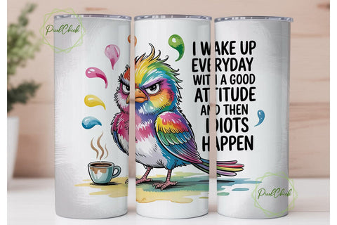Grumpy Bird Coffee Tumbler Wrap Sublimation PixelChick 