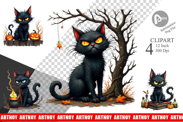 Grumpy Black Cat Clipart Sublimation artnoy 