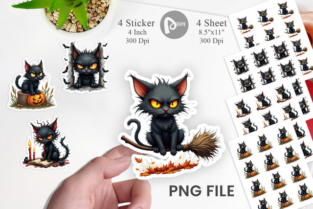 Grumpy Black Cat Sticker Sublimation artnoy 