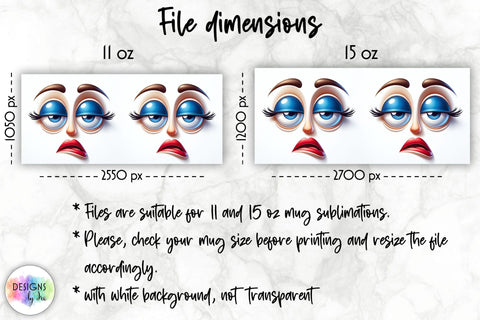 Grumpy Cartoon Face Mug Wrap, 15 oz Mug wrap sublimation Sublimation Designs by Ira 