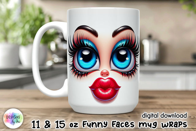 Grumpy Cartoon Face Mug Wrap, 15 oz Mug wrap sublimation Sublimation Designs by Ira 