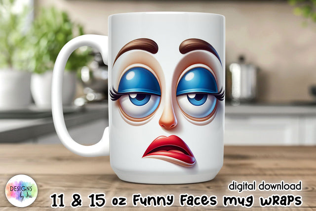 Grumpy Cartoon Face Mug Wrap, 15 oz Mug wrap sublimation Sublimation Designs by Ira 
