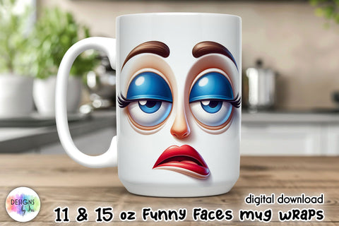 Grumpy Cartoon Face Mug Wrap, 15 oz Mug wrap sublimation Sublimation Designs by Ira 