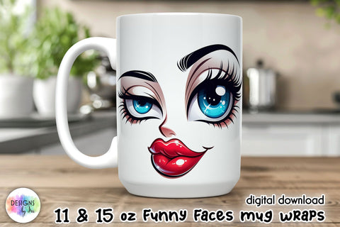 Grumpy Cartoon Face Mug Wrap, 15 oz Mug wrap sublimation Sublimation Designs by Ira 