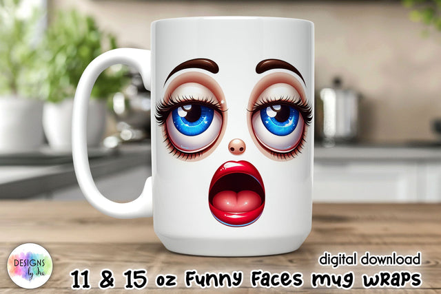 Grumpy Cartoon Face Mug Wrap, 15 oz Mug wrap sublimation Sublimation Designs by Ira 