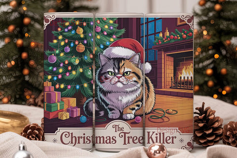 Grumpy Christmas Cat 20oz Tumbler Wrap Sublimation DesignSVG 