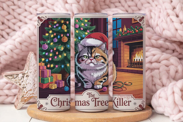 Grumpy Christmas Cat 20oz Tumbler Wrap Sublimation DesignSVG 