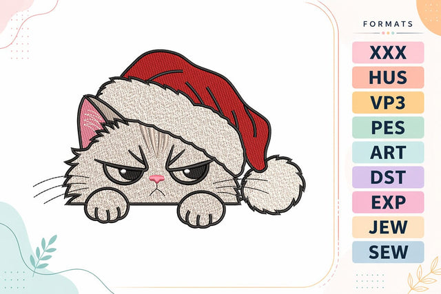 Grumpy Christmas Cat Embroidery Design For Machine Embroidery/Applique DESIGNS sg embroidery 