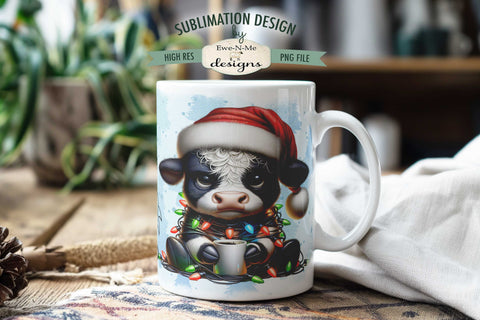 Grumpy Christmas Cow Sublimation Mug - 11 & 15 oz. Mug Design PNG Sublimation Ewe-N-Me Designs 