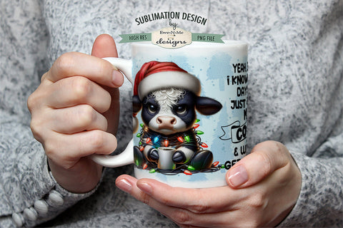 Grumpy Christmas Cow Sublimation Mug - 11 & 15 oz. Mug Design PNG Sublimation Ewe-N-Me Designs 