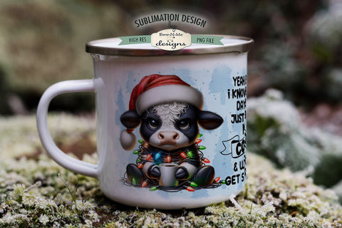 Grumpy Christmas Cow Sublimation Mug - 11 & 15 oz. Mug Design PNG Sublimation Ewe-N-Me Designs 