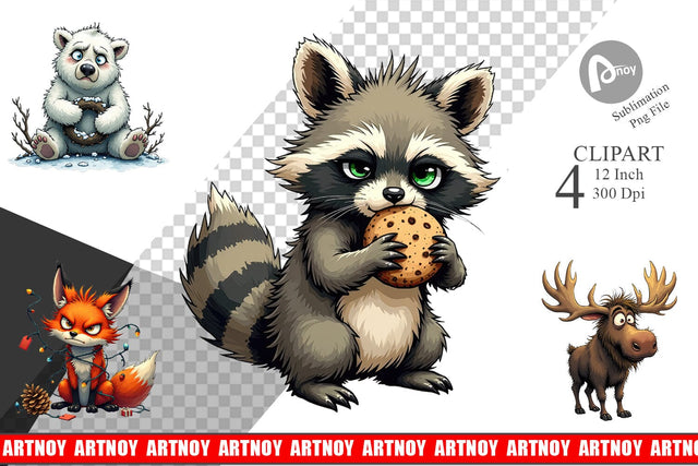 Grumpy Christmas Critters Clipart Sublimation artnoy 