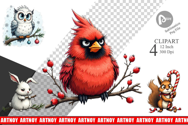 Grumpy Christmas Critters Clipart Sublimation artnoy 