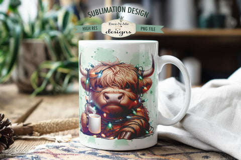 Grumpy Christmas Highland Cow Sublimation Mug - 11 & 15 oz Mug Design Sublimation Ewe-N-Me Designs 