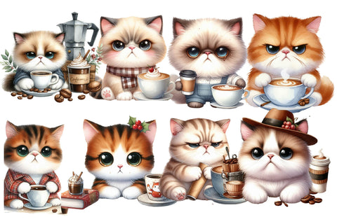 Grumpy Coffee Cat Clipart Sublimation Rupkotha 