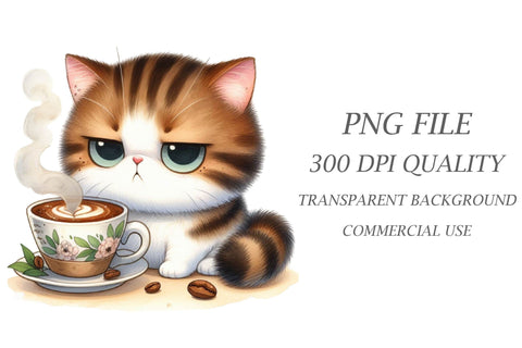 Grumpy Coffee Cat Clipart Sublimation Rupkotha 