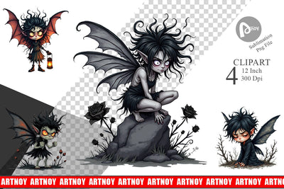 Grumpy Dark Fairy Clipart Sublimation artnoy 