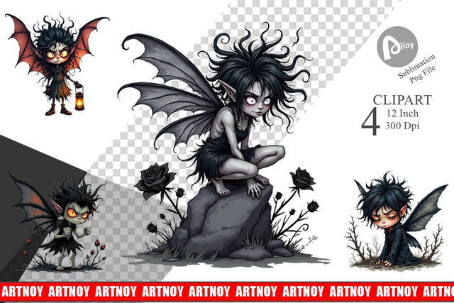 Grumpy Dark Fairy Clipart Sublimation artnoy 