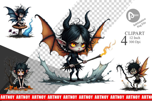 Grumpy Dark Fairy Clipart Sublimation artnoy 